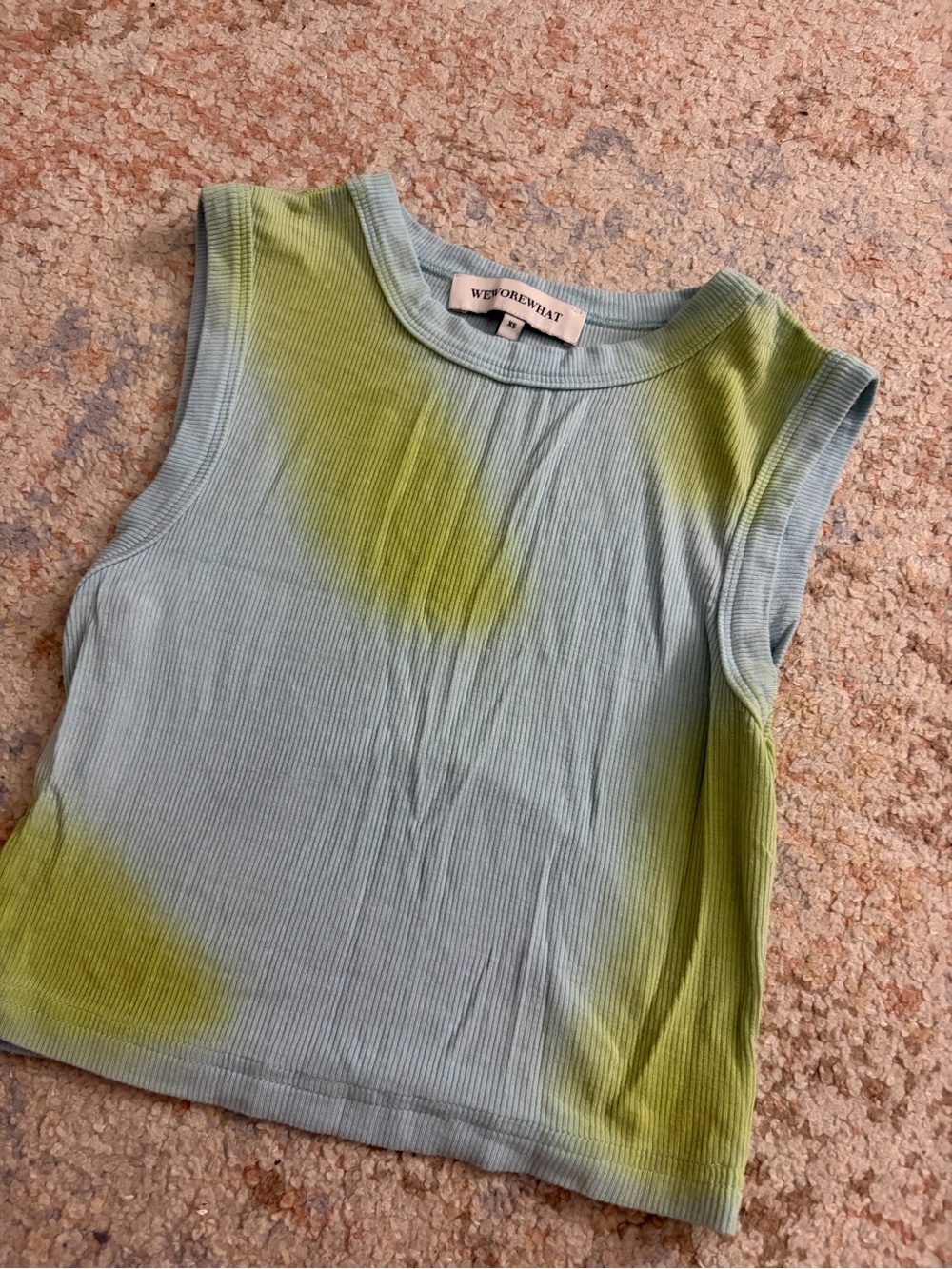 WeWoreWhat Ribbed Sleeveless Tank in Light Blue with Lime Tie-Dye